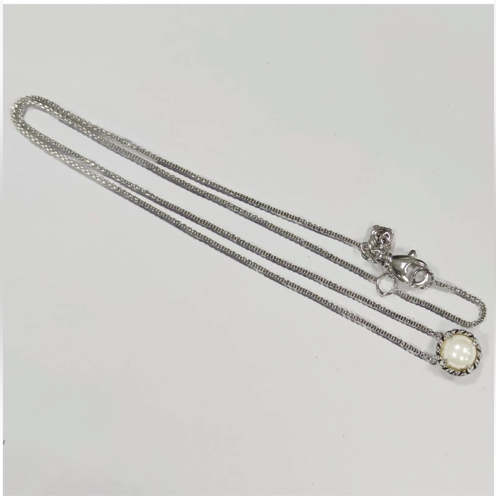 David Yurman Sterling Silver With White Pearl Chatelaine Pendant Necklace